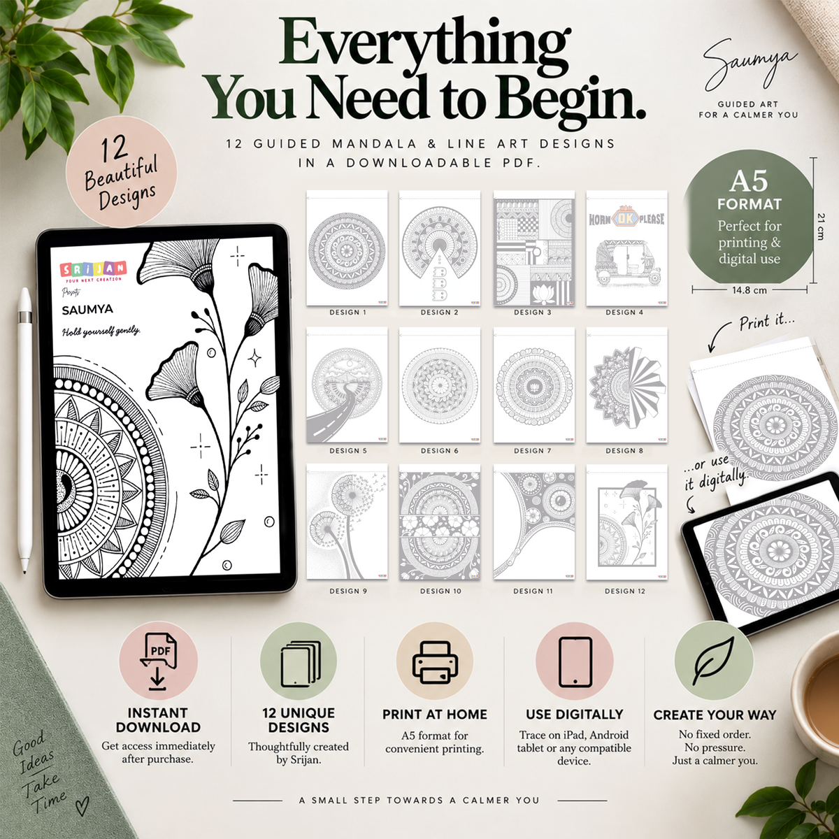 Saumya — Printable Mandala Tracing PDF | Guided Art for Beginners