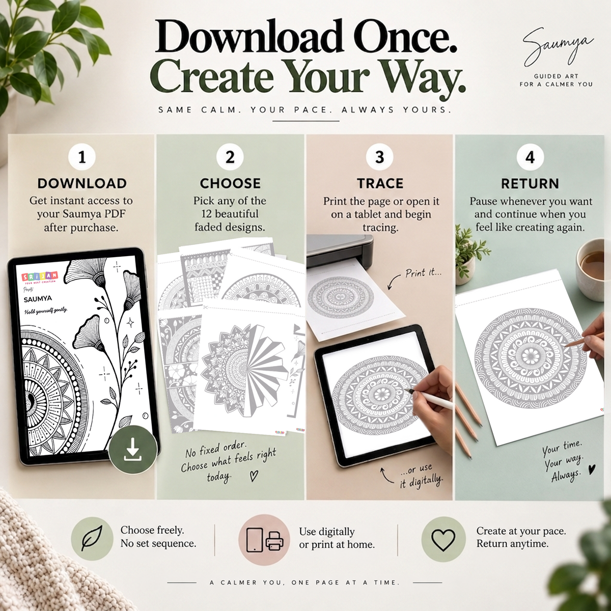 Saumya — Printable Mandala Tracing PDF | Guided Art for Beginners