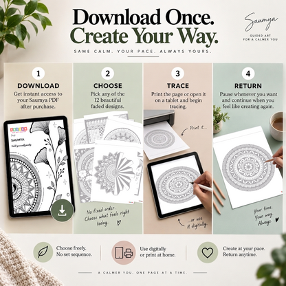 Saumya — Printable Mandala Tracing PDF | Guided Art for Beginners