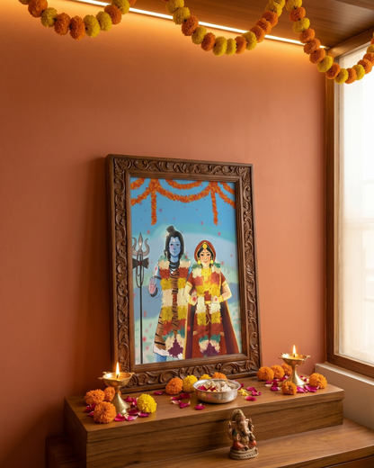 Shiv Parvati Divine Wedding Digital Art Print | Exclusive Srijan x Nidtoon Collaboration | High-Res 4:5 Ratio Printable PDF Wall Art